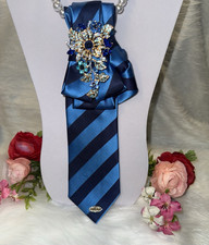 Paris Women's Satin Neck Tie with Brooch, Decorative Patterns, Butterfly, Floral