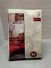 Linens-n-Things Deck the Halls Damask Tablecloth - 70x104" Oblong-Ivory Holiday