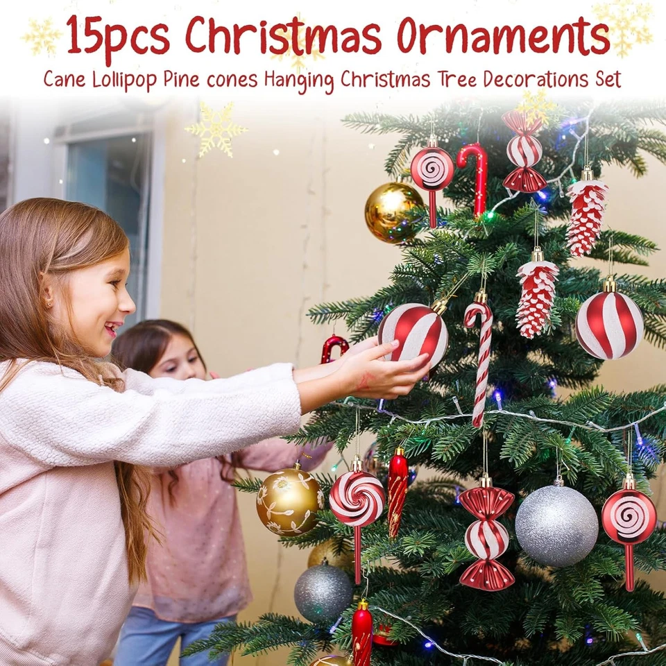 15 Stück Weihnachtskugeln, Christbaumschmuck Zuckerstange Tannenzapfen Lutscher - Bild 4 von 4