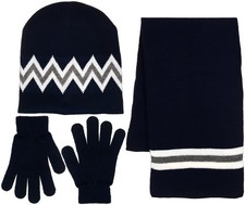 Polar Wear Boy's 3 Piece Knit Hat, Scarf  Gloves Set OSFM, Navy-gray