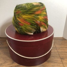 VTG Christian Dior Chapeaux Green Feathered Hat Multicolored Wm H Block Hat Box