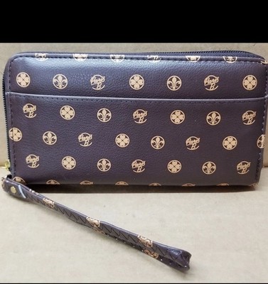 Paris B Brown Gold Logo Geometric Wristlet Wallet with Zipper Strap for Women