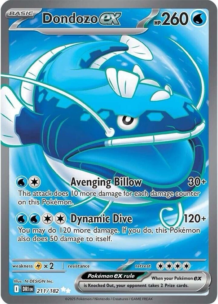 Dondozo ex 211/182 Ultra Rare Holo NM Pokemon Sv10: Destined Rivals