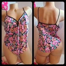 VTG 80s Victoria's Secret 100 Silk Babydoll Cami Size M Pink Floral