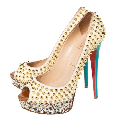 Christian Louboutin Multicolor Lady Peep Toe Spikes Platform Pumps