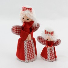 Lot of 2 Vintage Handmade Red Gingham Angel Tree Toppers 5" & 8" FLAWED