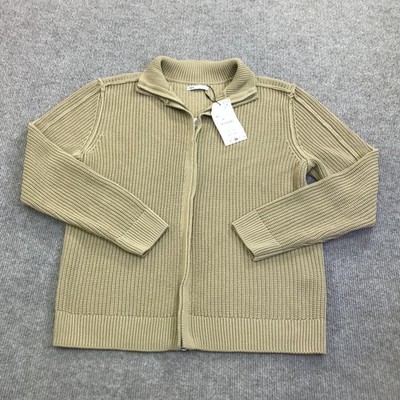 Zara Sweater Mens Medium Beige Chunky Knit Full Zip Collared Cardigan Winter