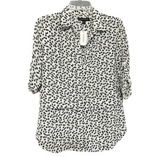 Banana Republic Womens Polka Dot Button Down Blouse Sz S Sleeve White Black NWT