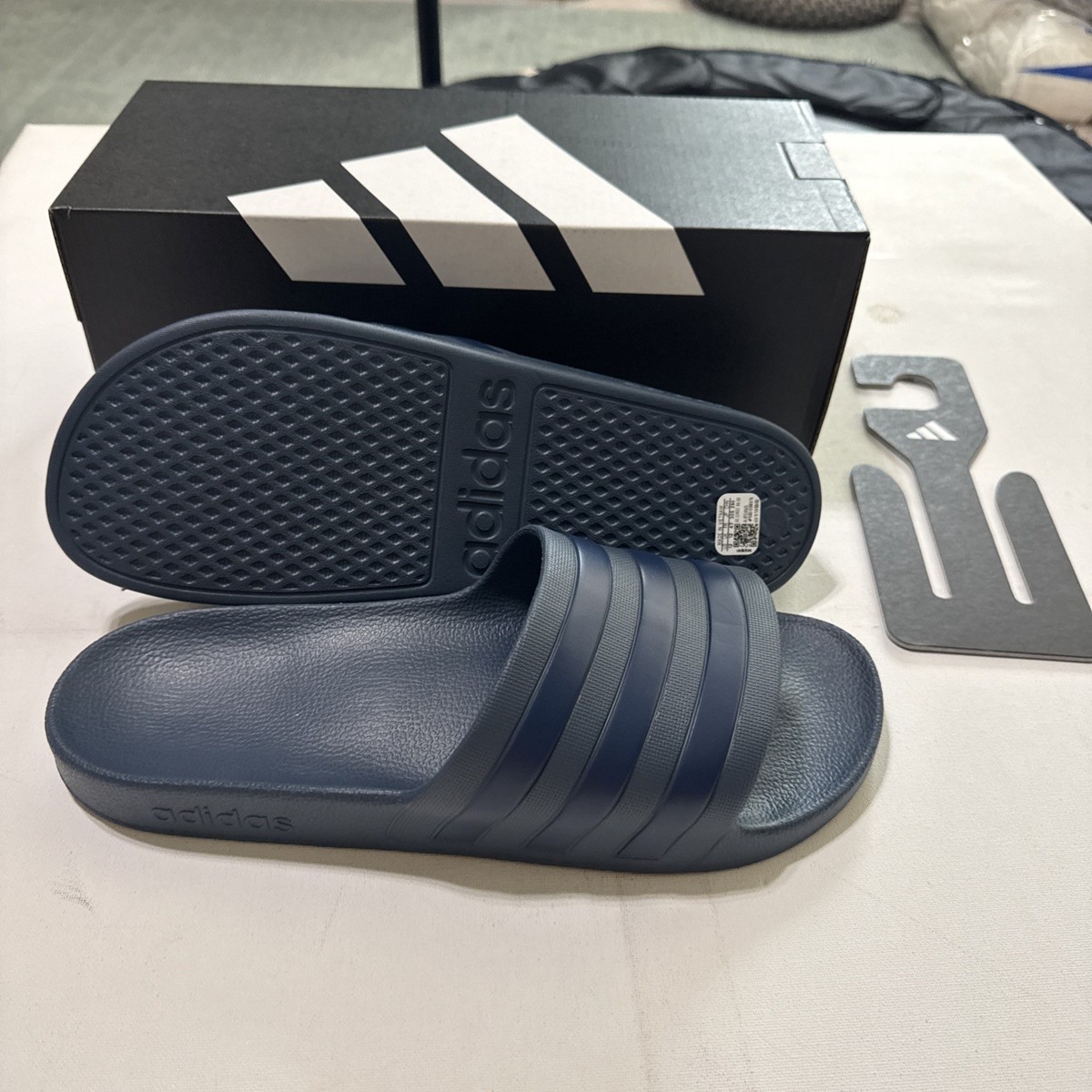 Adidas Adilette Aqua Slides Mens 12 Navy Blue Sporty Pool Sandals IF0895 NEW New adidas men Adilette Aqua Slides IF0895 Blue Mens 13  main image 3