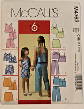 McCall's 4762 Girls Tops Shorts Skorts Capri Pants Sewing Pattern 7-8-10-12