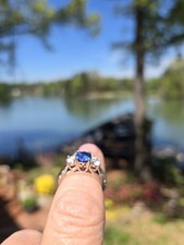 Sterling Silver 3 Stone Blue And White Sapphire Ring Size 6