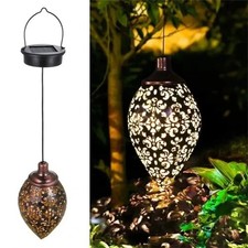 Solar Power LED Hanging Lantern Light Metal Garden Yard Decor Lamp Rechargeable