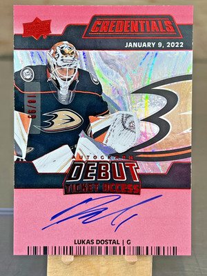 2022-23 UD Credentials #DTAA-LD Lukas Dostal Debut Ticket Access Auto 18/99 RED