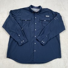 Columbia PFG Hemd Herren XL Navy Blau Nylon Performance Angelausrüstung Omni Shade