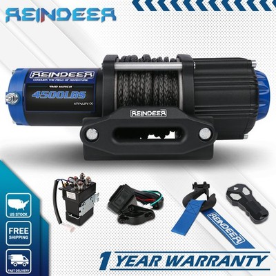 REINDEER Electric Winch 4500lb Synthetic Rope Wireless Remote Towing ATV Boat