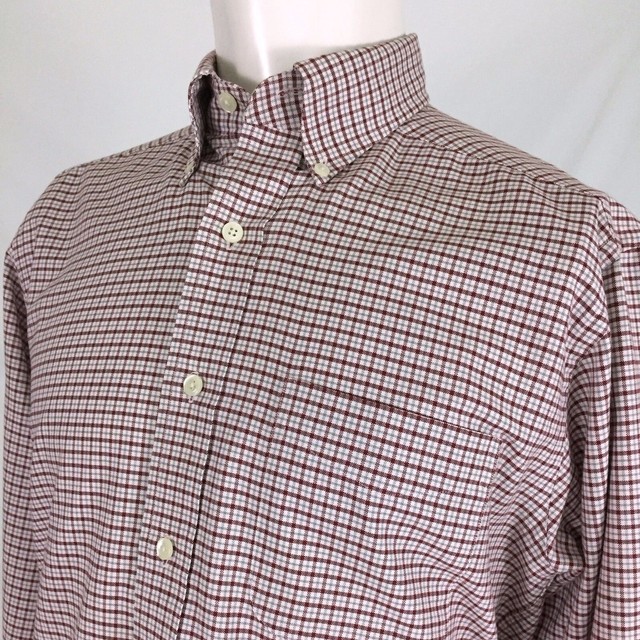 LL Bean Pink Burgundy Check Oxford Button Down Dress Shirt Mens 15 33