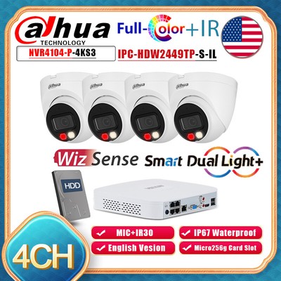 Dahua 4CH 12MP NVR 4MP Dual Light WizSense IP Camera System Full Color CCTV Lot