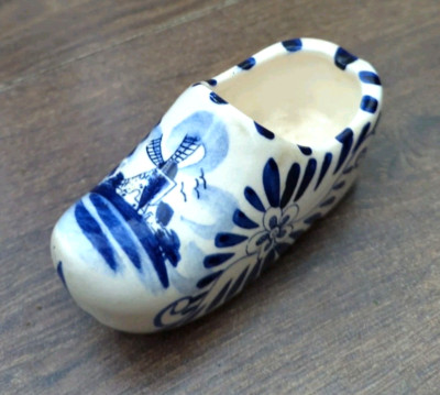 Vintage niederländische dekorative handbemalte 5'' Clog Delfte blaue Windmühle Blume