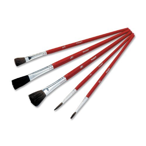 Prang Multipurpose Hobby Brush Set - 5 Brush(es) - Assorted Wood Red Handle - Aluminum Ferrule Prang Multipurpose Hobby Brush Set - 5 Brush(es) - Assorted Wood Red Handle - Aluminum Ferrule
