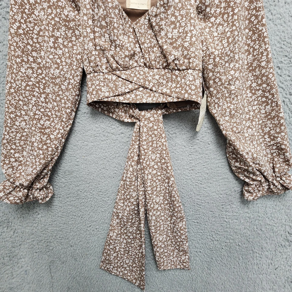 Altar'd State Crop Tie Top Womens XL Brown Ivory Floral Long Sleeve NEW w/ Tag - Image 4 of 4
