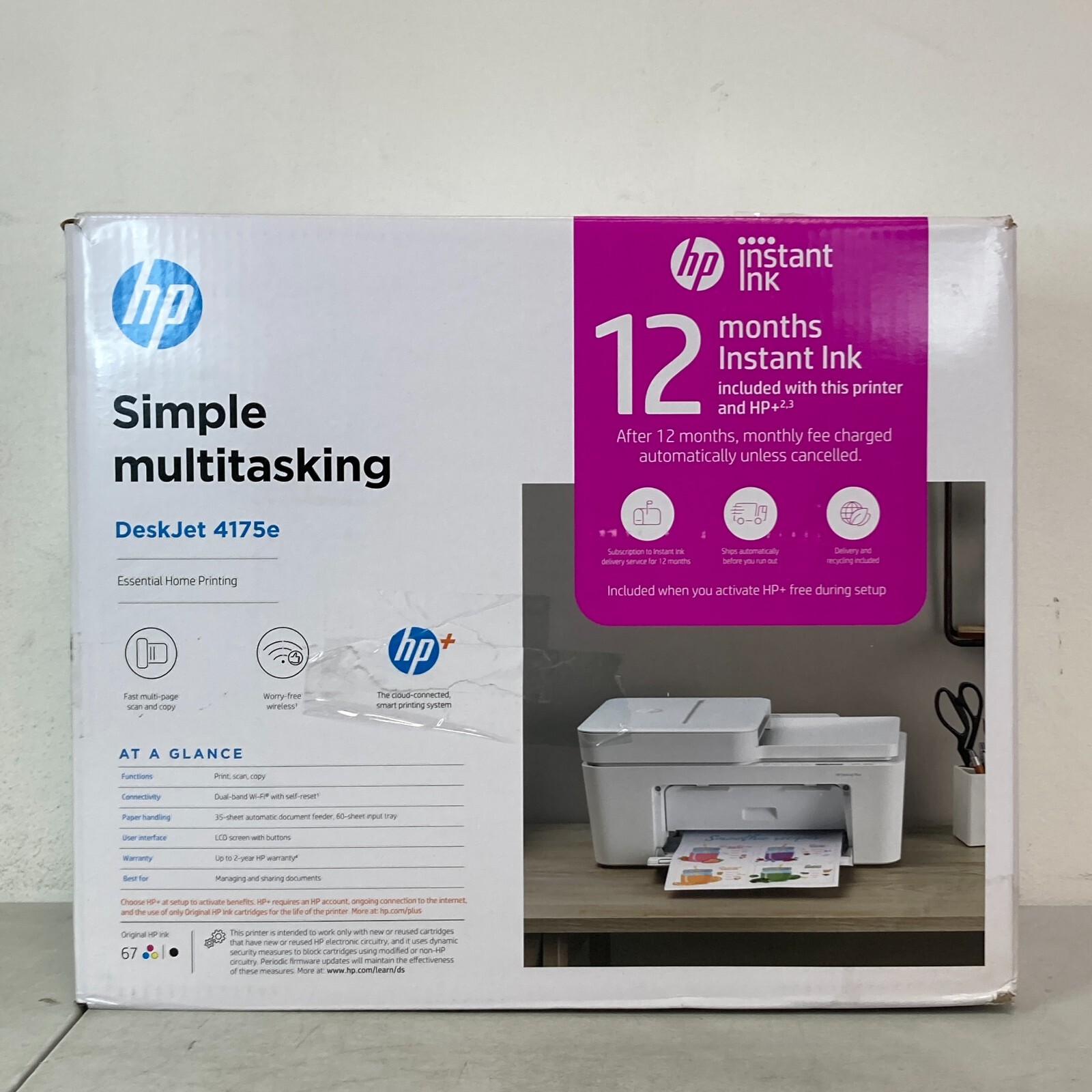 HP DeskJet 4175e AllinOne Wireless Color Inkjet Printer, Scan, Copy