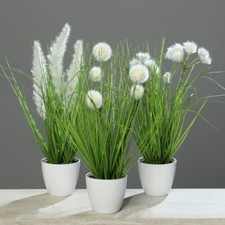 3er Gras-Set 38cm und 40cm im weißen Dekotopf DP Kunstpflanzen Dekogras