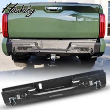 Black Rear Bumper For 2022-2025 Toyota Tundra w/Sensor Holes&LED Lights&D-Rings