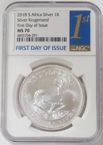 2018 SILVER SOUTH AFRICA 1oz KRUGERRAND COIN NGC MINT STATE 70 fdoi