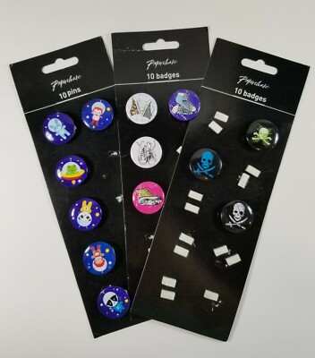 13 Paperchase Buttons Pins Badges 1'' Set Skulls, Sneakers & Animals in Space