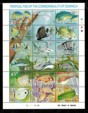 Dominica 1990 - Tropical Fish - Sheet of 18 Stamps - Scott #1232 - MNH