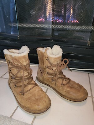 UGG boots LODGE shearling 8 US brown leather SHEEPSKIN classic 