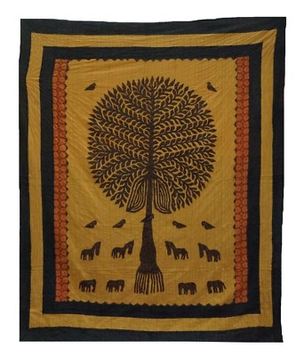 Handarbeit Kantha bestickt Patchwork King Überwurf Decke Tagesdecke 225x275cm