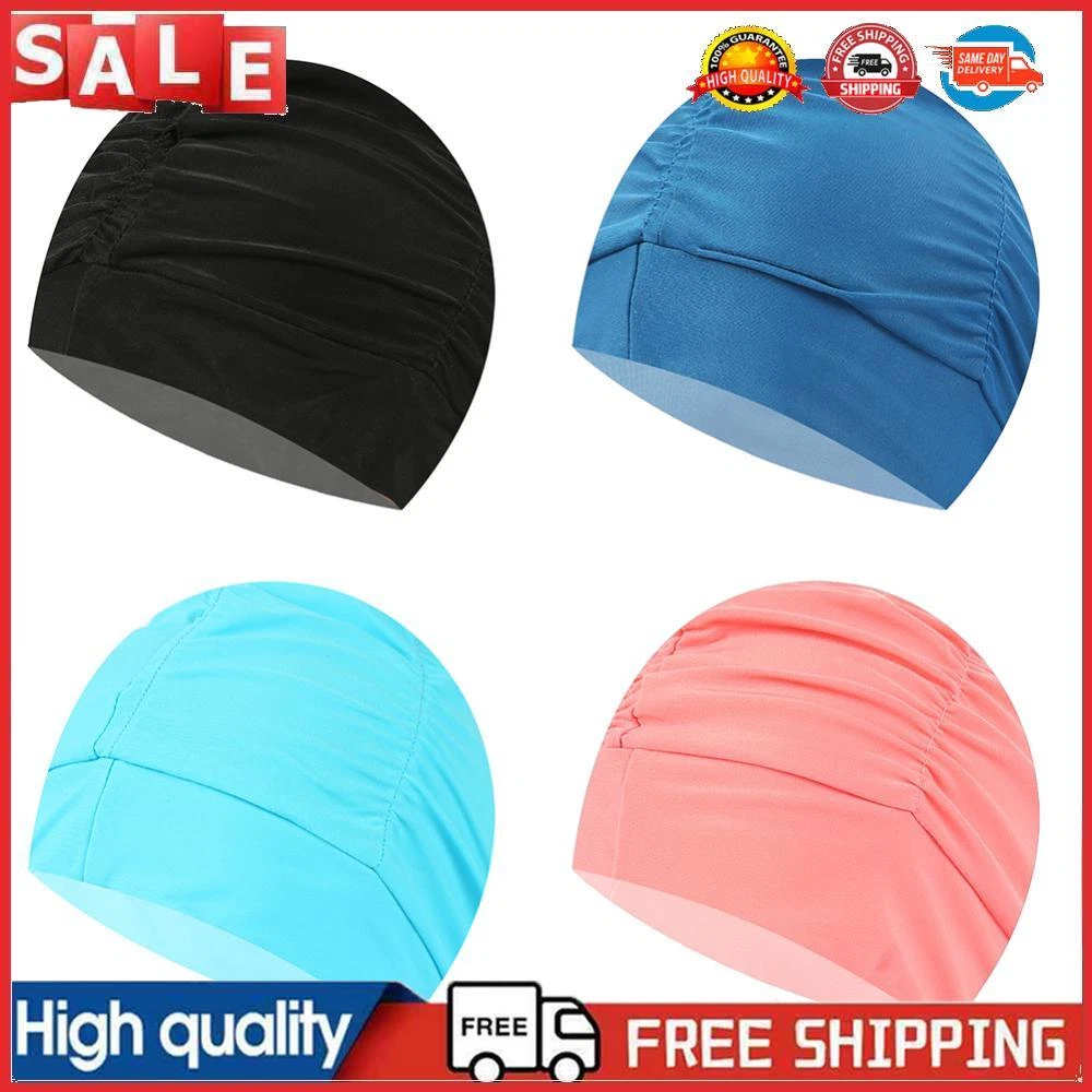 Pleated SPA Swimming Caps Adults Women Men Long Hair Summer Pool Hat Large  Size