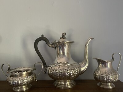 Antique Sheffield Reproduction 3 Piece Silver Tea Set - Hand