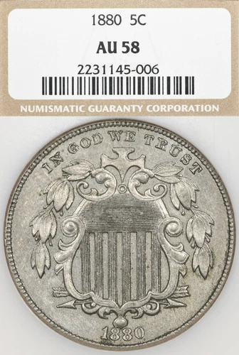 1880 5C NGC AU58 Shield Nickel Business Strike