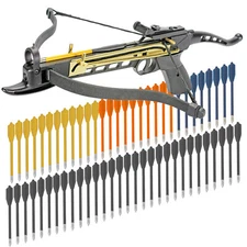 KingsArchery Crossbow Self-Cocking 80 LBS Adjustable Sights 60 Plastic Arrows