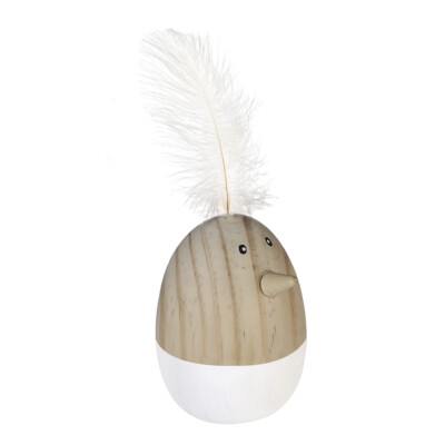 81006 Ei ''Crazy Egg'' Natur / Weiss Höhe 18cm Pinienholz Weiße Federn