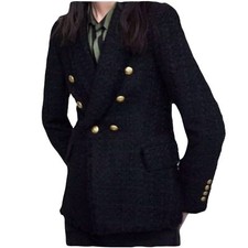 NWT Jason Wu Black Metallic Tweed Double Breasted Blazer - Large