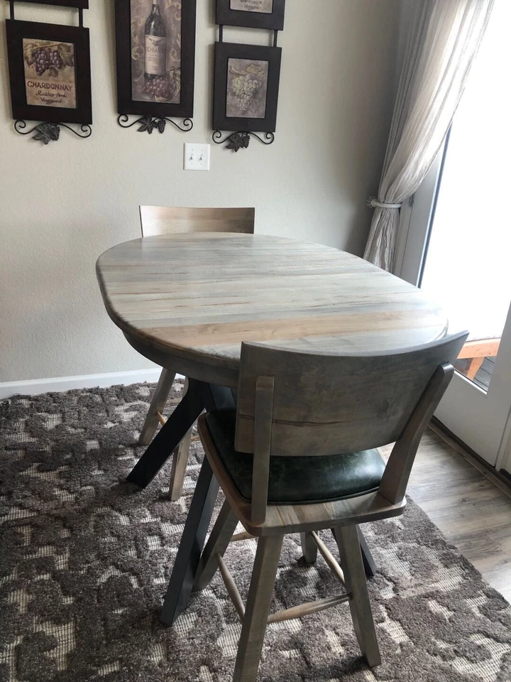 Amish ￼soild wormy maple Counter heigh oval ￼dining table set for 5 - Image 2 of 4