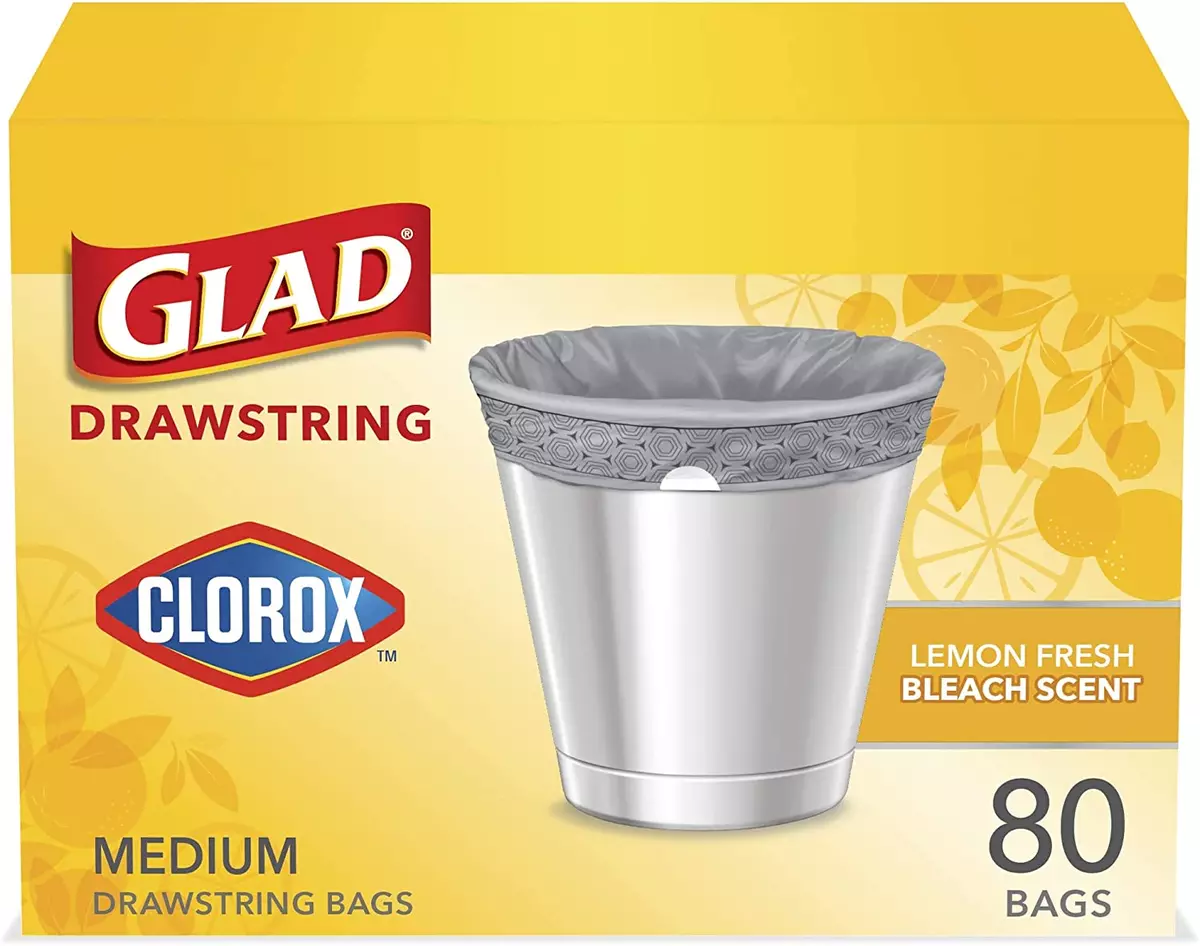 Glad Small Drawstring Trash Bags with Clorox 4 Gallon, Grey Grey