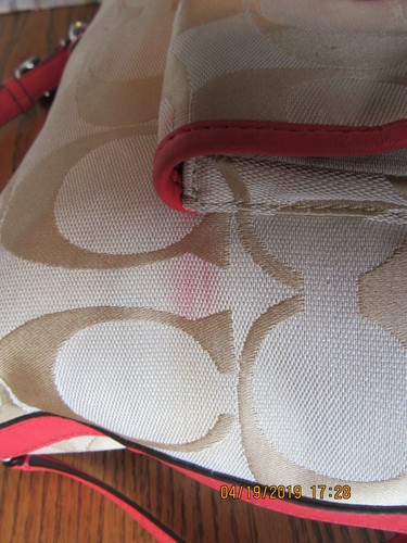 Coach Signature C Hot Pink/Coral Lether& Khaki Satchel, Purse,Crossbody, Handbag - Picture 4 of 12