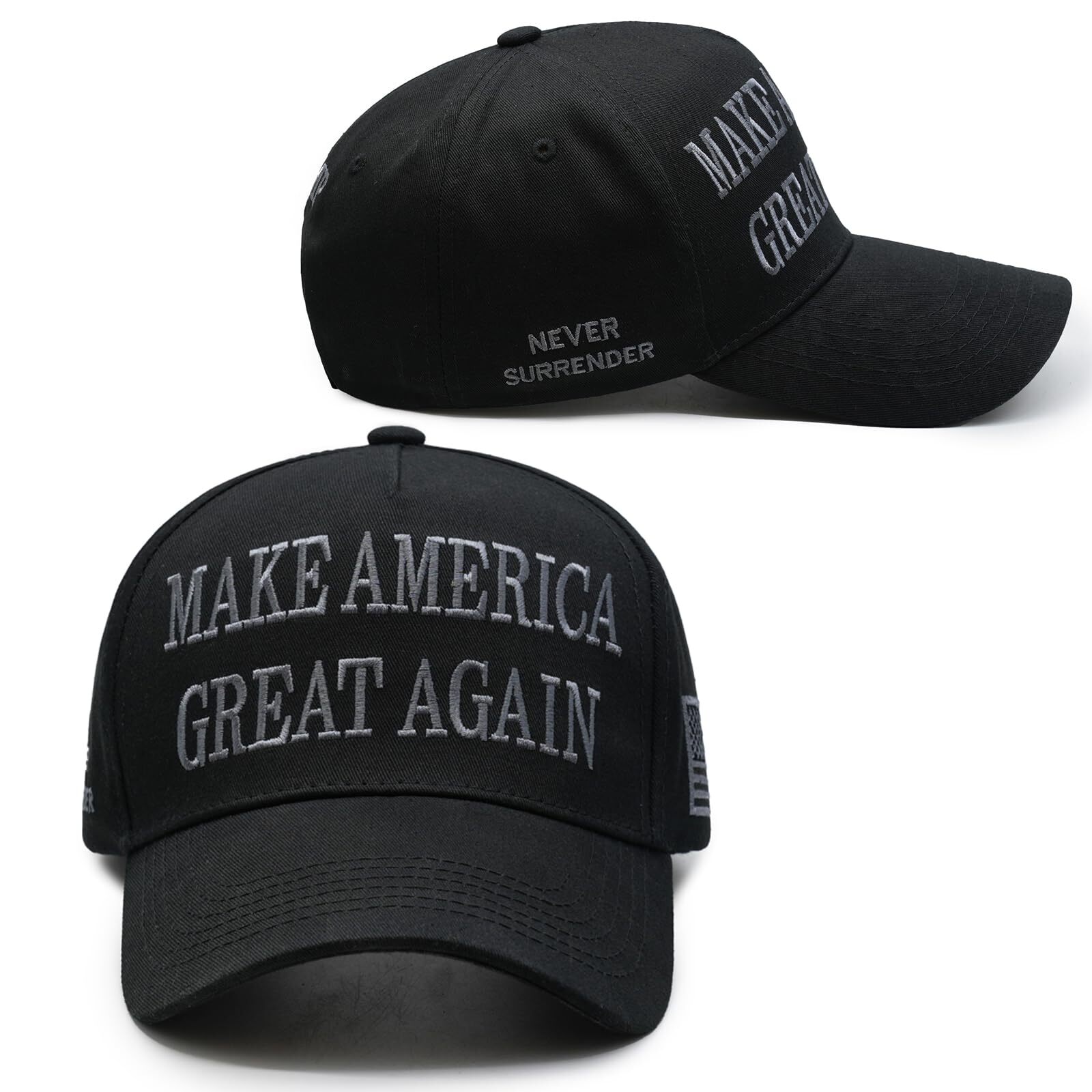 Donald Trump 45-47 Never Surrender MAGA Hat Make America Great Again Slogan w...