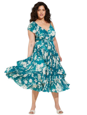 Torrid NEW PLUS 6X 6 30 Green Floral Print Surplice Ruffle Midi Mesh Dress  $76 | eBay