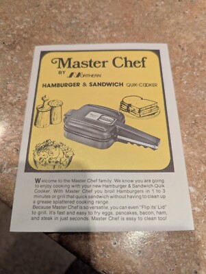 Master Chef by Northern Hamburger and Sandwich Quik Cooker Manual Only