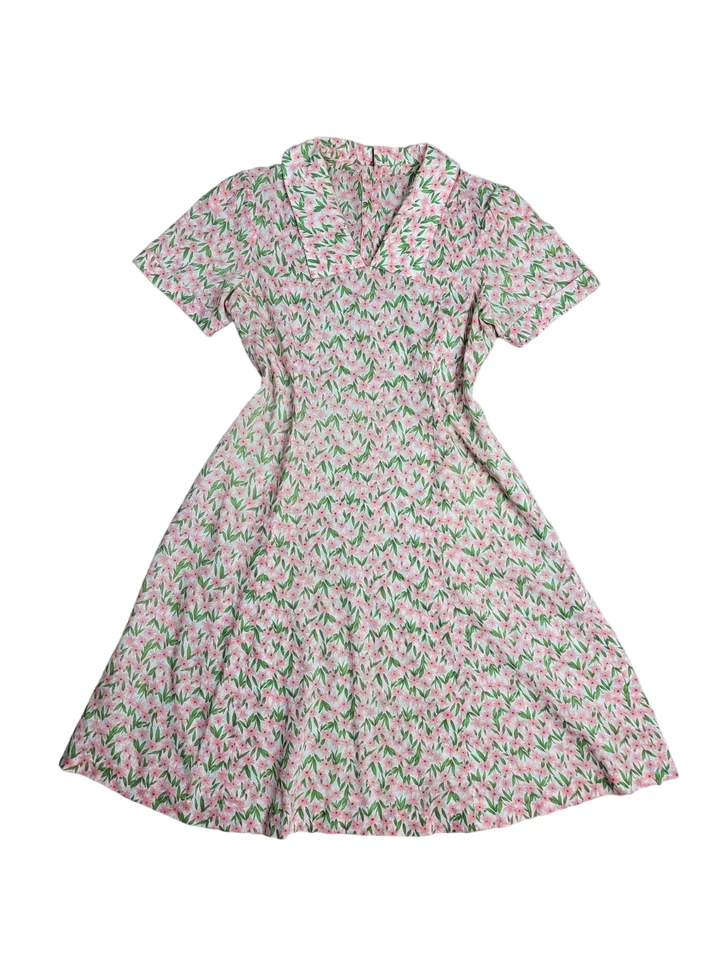 Vintage Pink and Green Floral Dress | Size Medium, Summer Dress