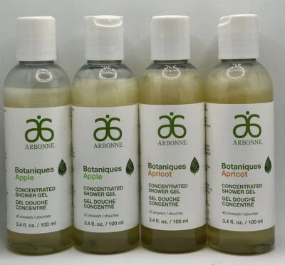 4x ARBONNE BOTANIQUES SHOWER GEL 2x APRICOT & 2x Apple 100ml Sealed