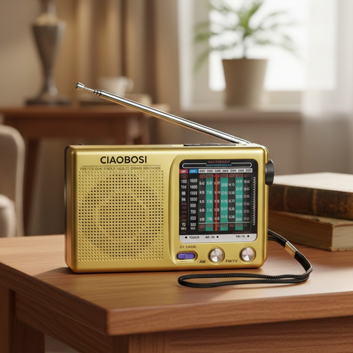 Radio portable AM FM compacte jaune avec haut-parleur intégré