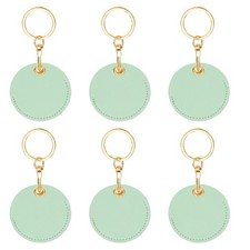 6pcs Leather Keychain,55mm Sublimation Keychain Blanks,Round,Green