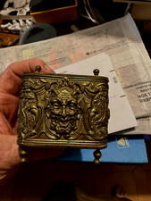 Boîte à bijoux ancienne verre XIXe – boîte montre – laiton et velours, angelots