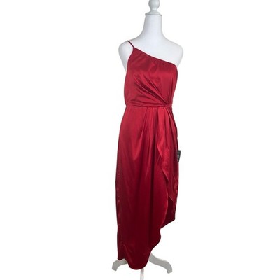 Lulus Satin One Shoulder Midi Dress NWT Size M Red Hoco Prom Holiday Party Sexy